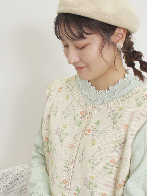 Samansa Mos2「パターンメッシュ配色メロウハイネックカットソー」|Tシャツ・カットソー|