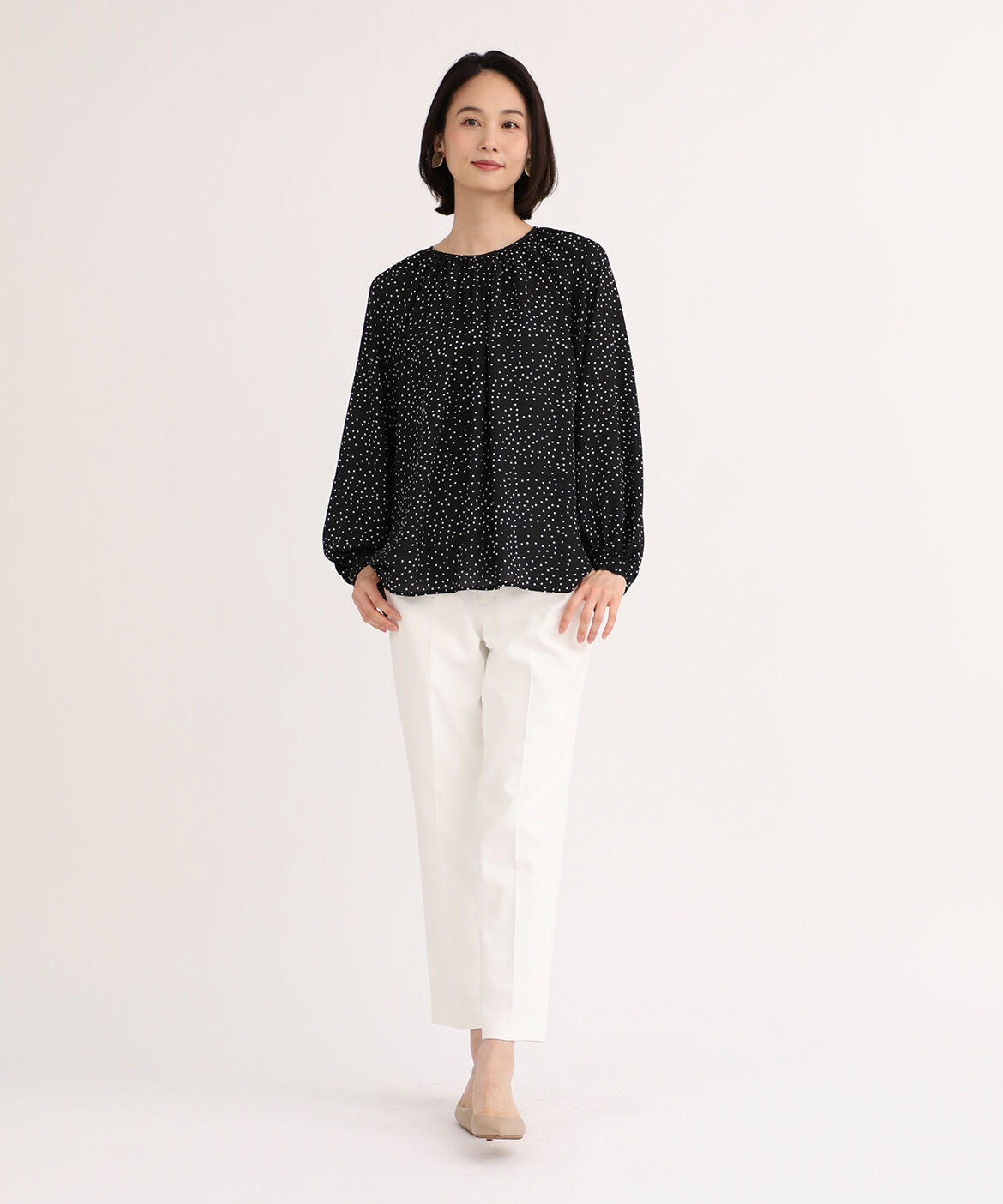 7-IDconcept.「ランダムドットプリントギャザーブラウス」|シャツ・ブラウス|