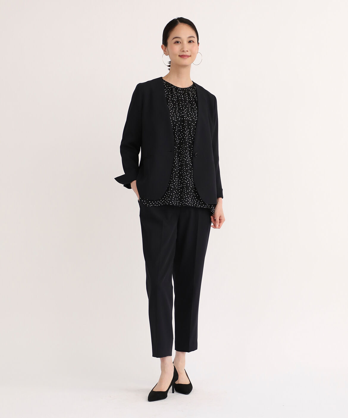 7-IDconcept.「ランダムドットプリントギャザーブラウス」|シャツ・ブラウス|