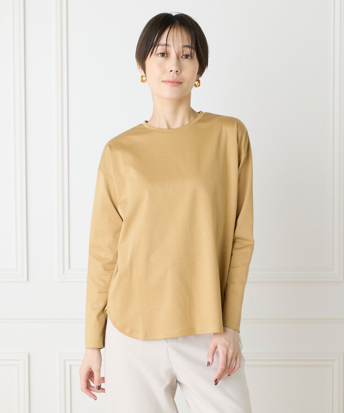 7-IDconcept.「スーピマコットンロングTシャツ」|Tシャツ・カットソー|ベージュ2