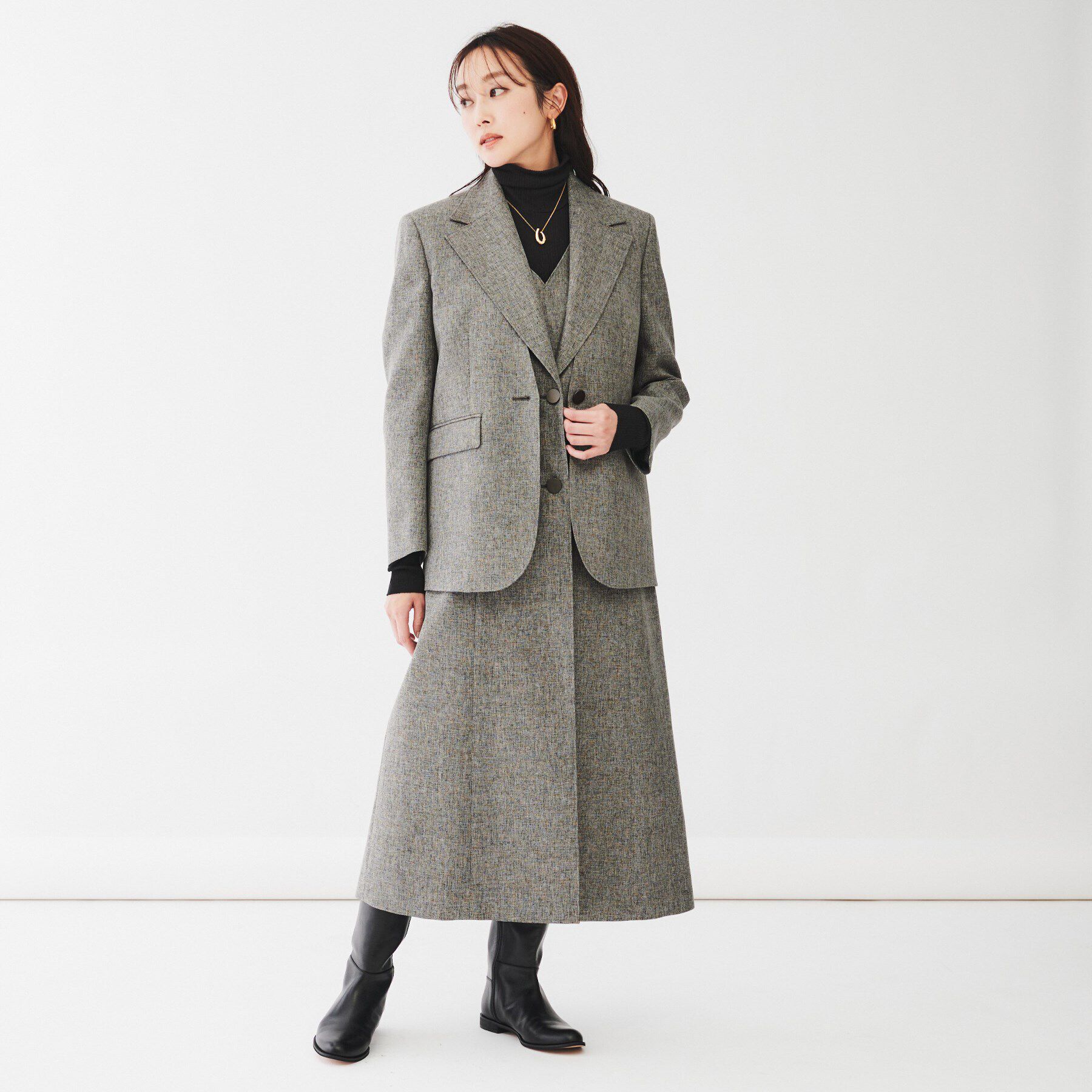 UNTITLED「【ツイードライク/セットアップ可】 メランジカラーレスジャケット」|ノーカラージャケット|