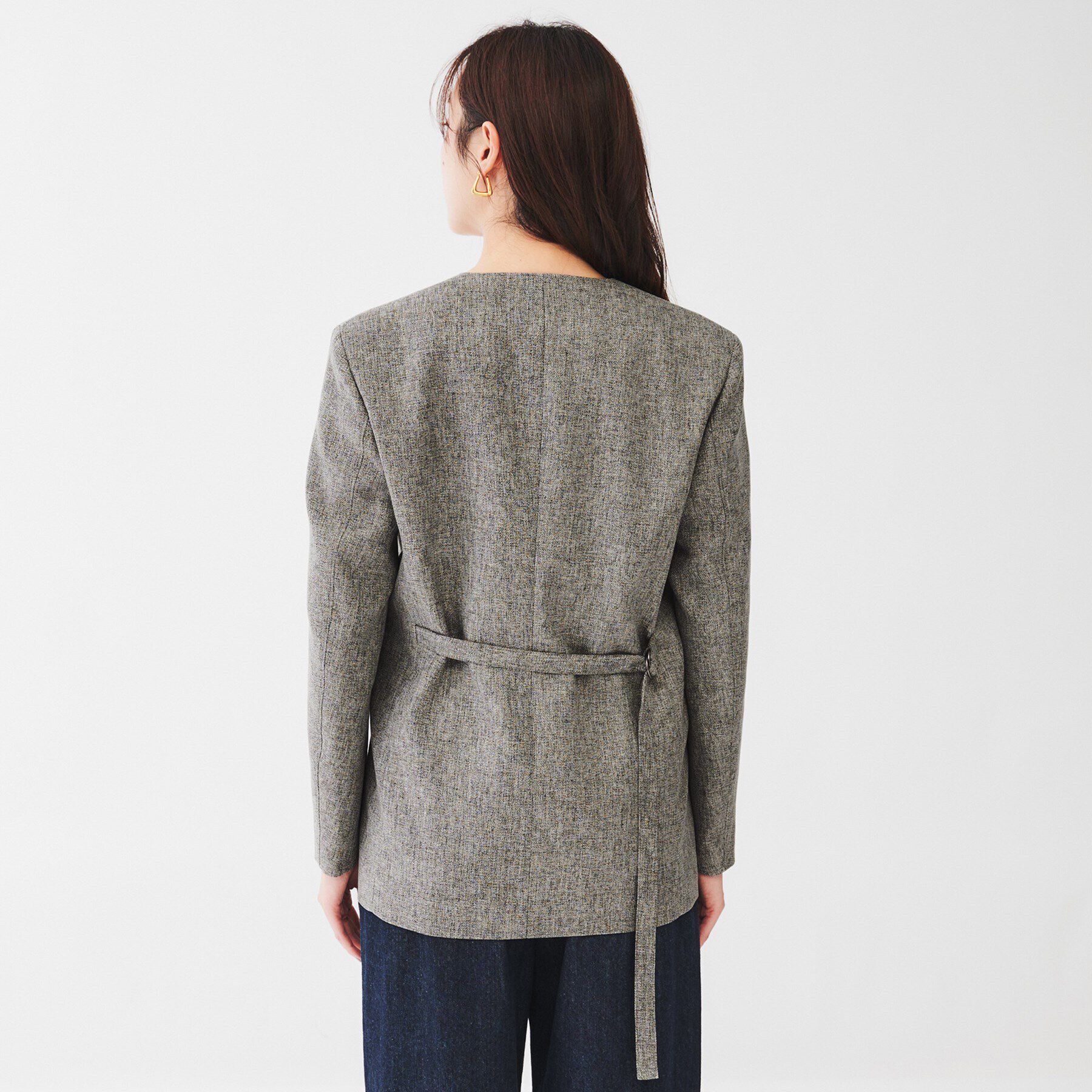 UNTITLED「【ツイードライク/セットアップ可】 メランジカラーレスジャケット」|ノーカラージャケット|