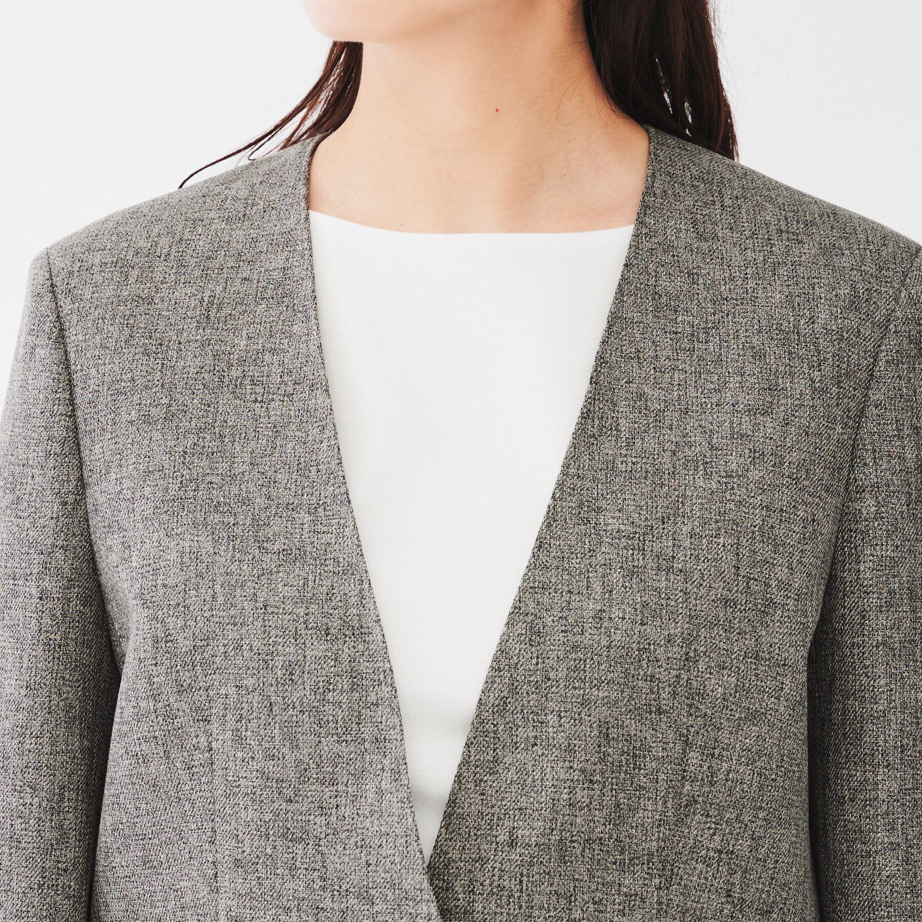 UNTITLED「【ツイードライク/セットアップ可】 メランジカラーレスジャケット」|ノーカラージャケット|