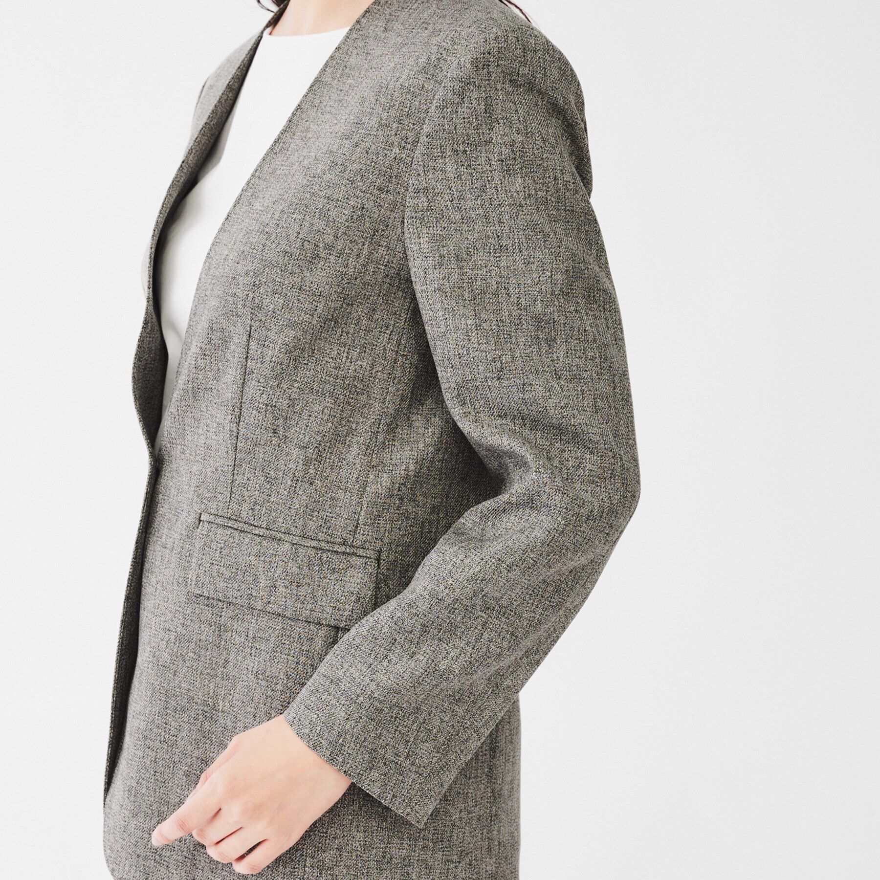 UNTITLED「【ツイードライク/セットアップ可】 メランジカラーレスジャケット」|ノーカラージャケット|