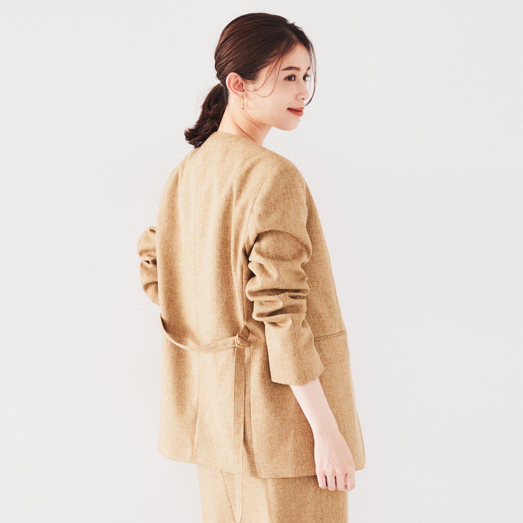 UNTITLED「【ツイードライク/セットアップ可】 メランジカラーレスジャケット」|ノーカラージャケット|