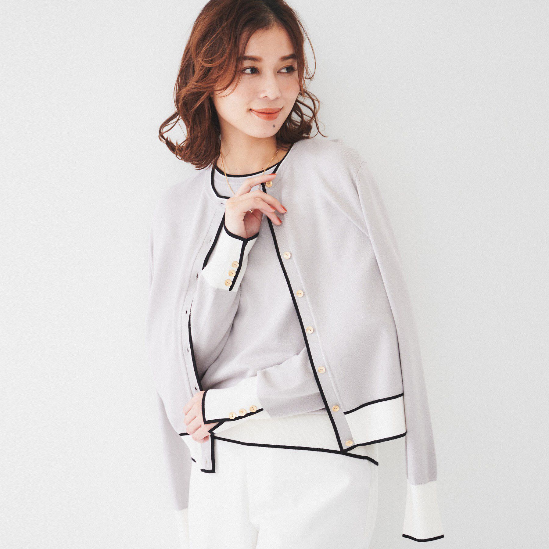 UNTITLED「【アンサンブル可能/6色展開】スパンレーヨン カーディガンニット」|カーディガン|ライトグレー(511