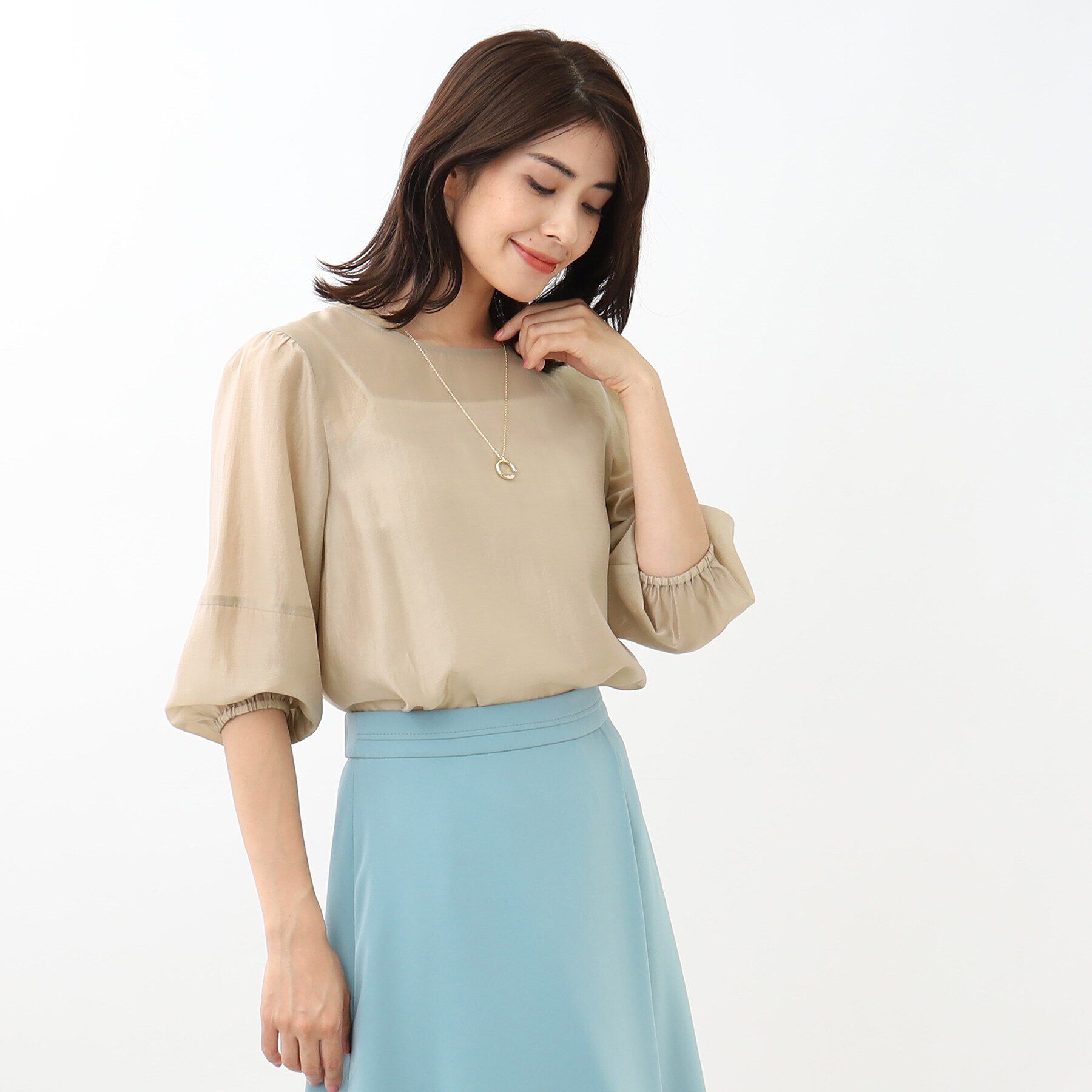 Reflect「【SALE／接触冷感／洗える】パフスリーブシアーブラウス」|シャツ・ブラウス|