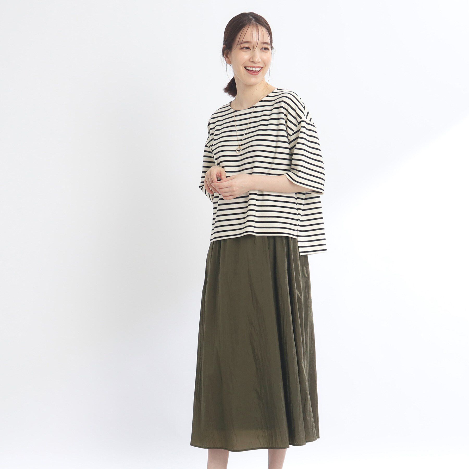 Reflect「【E‐QUALITY／手洗い可／セットアイテム】ボーダープルオーバー＋タンクトップワンピース」|ワンピース|オフホワイト(303