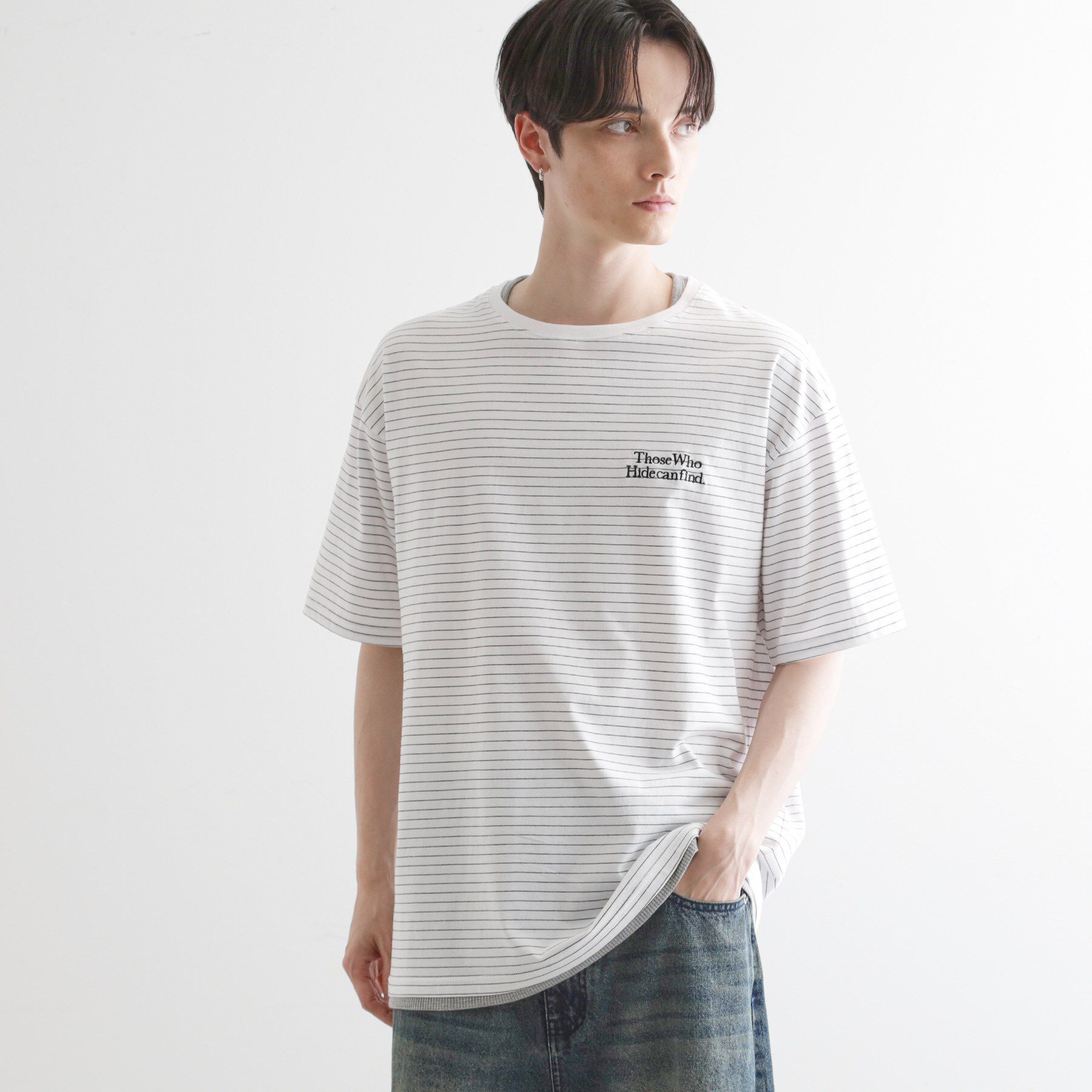 tk.TAKEO KIKUCHI「マイクロボーダーフェイクTシャツ」|Tシャツ・カットソー|ホワイト(301)