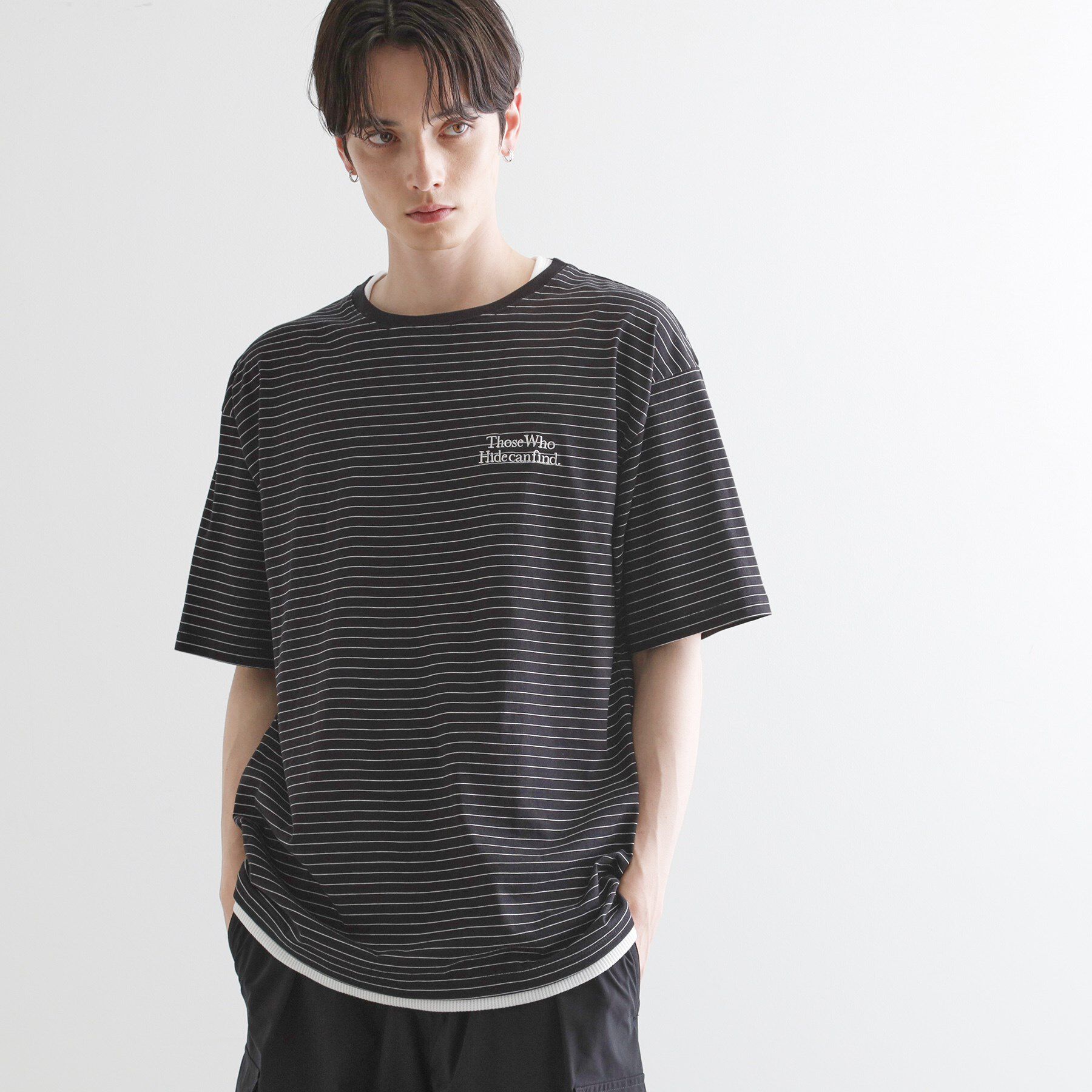 tk.TAKEO KIKUCHI「マイクロボーダーフェイクTシャツ」|Tシャツ・カットソー|ブラック(319)