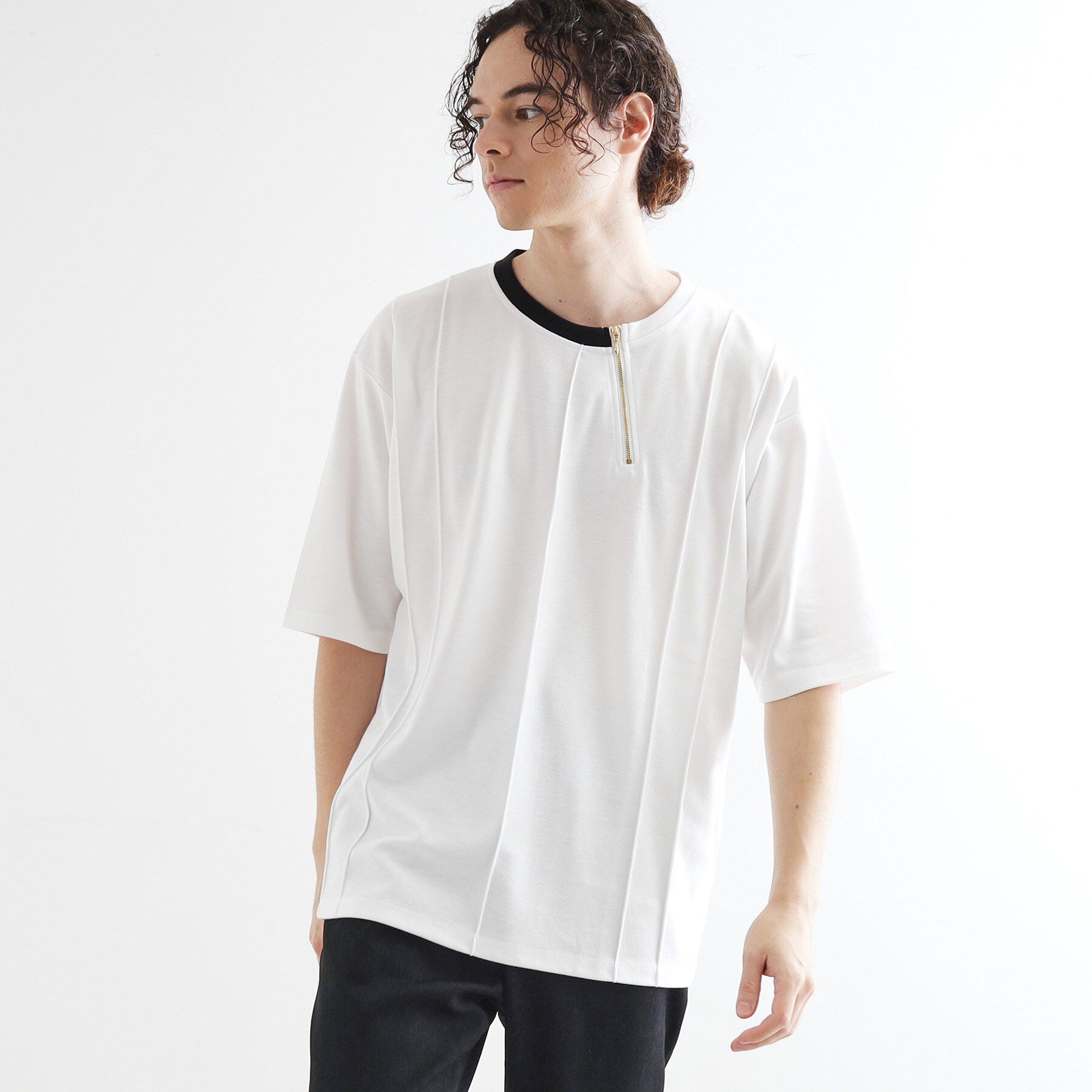 tk.TAKEO KIKUCHI「ストライプタックTシャツ」|Tシャツ・カットソー|ホワイト(001)