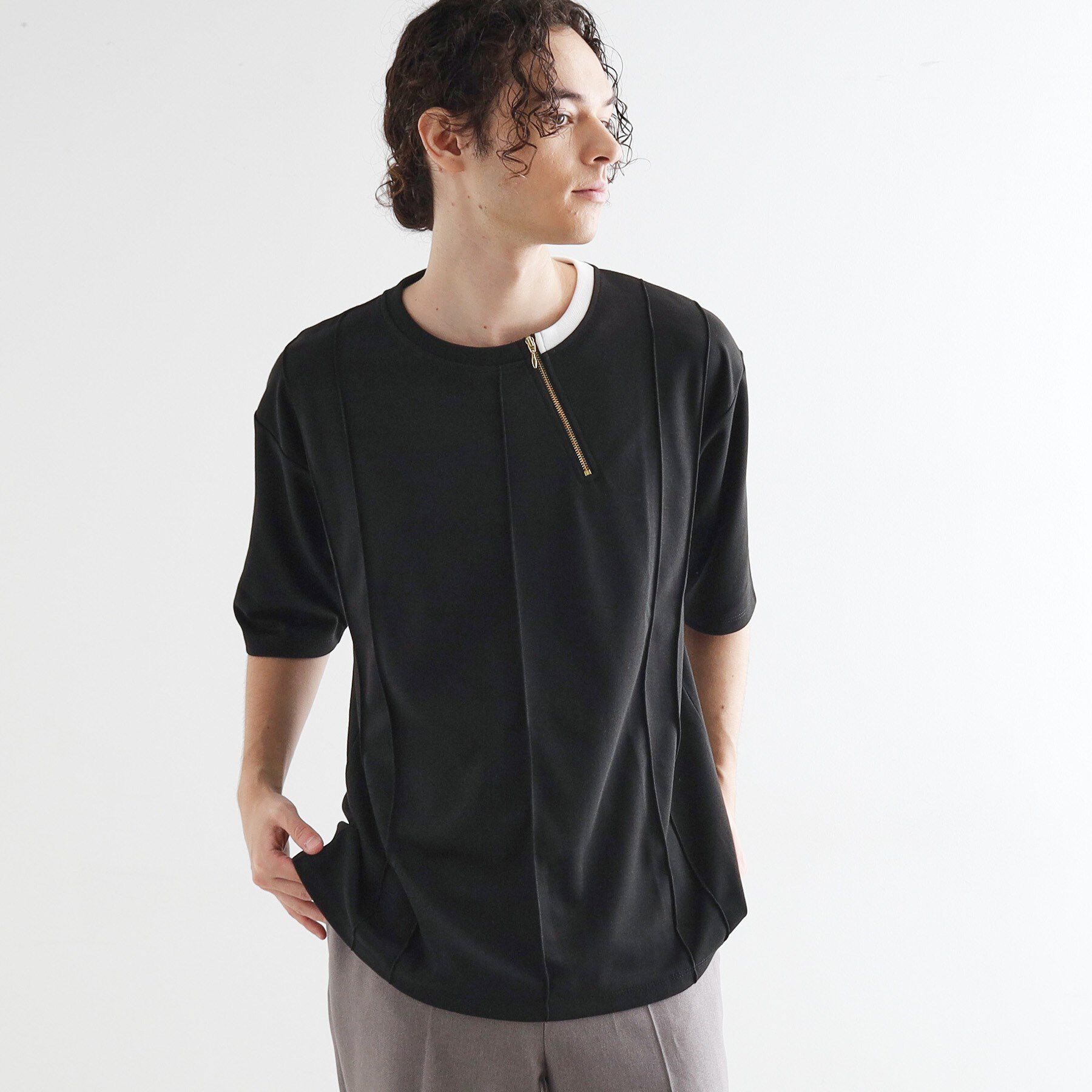 tk.TAKEO KIKUCHI「ストライプタックTシャツ」|Tシャツ・カットソー|ブラック(019)