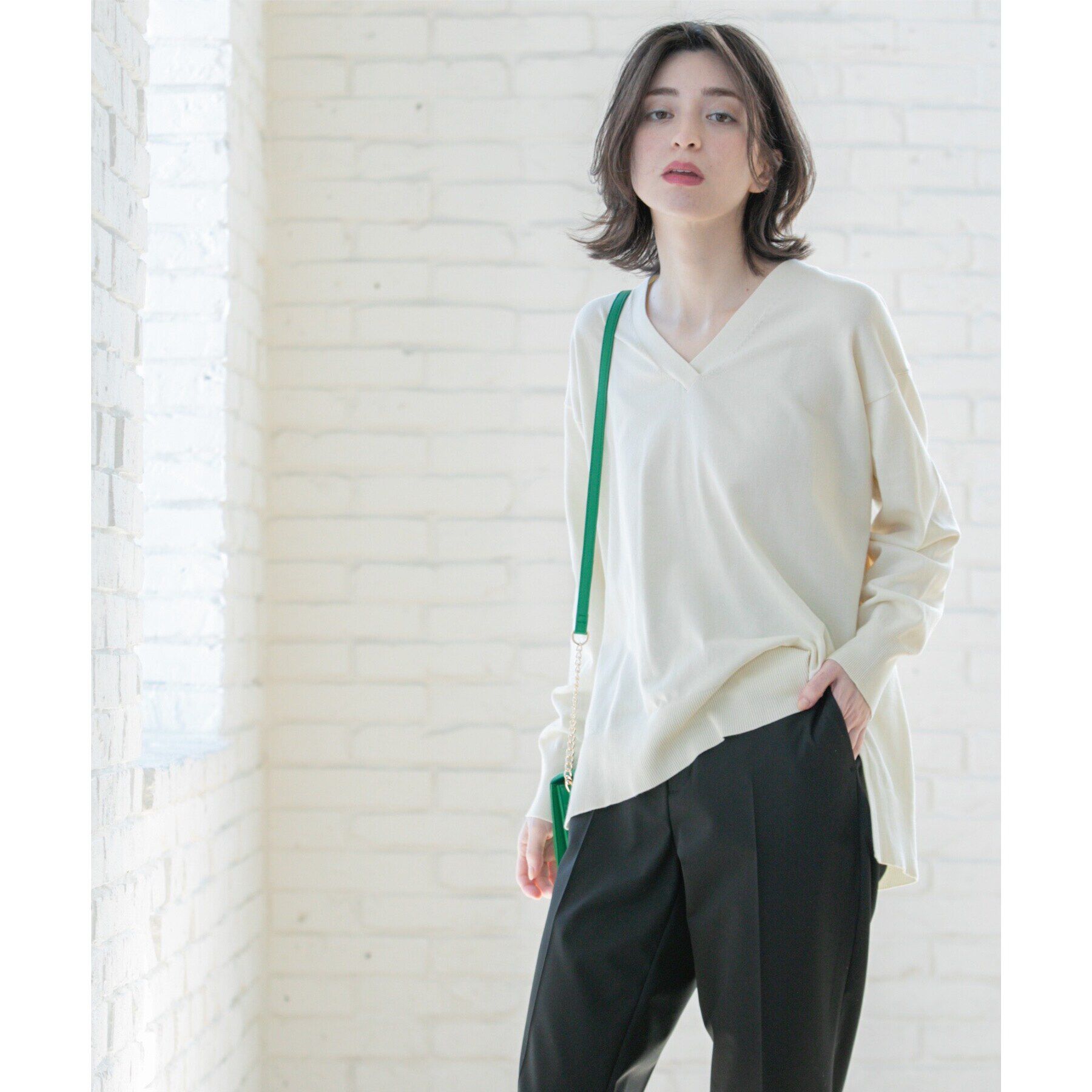 OPAQUE.CLIP「リラクシーVネックニット/オーガニックコツトン混【UV/洗濯機洗い可】」|ニット・セーター|