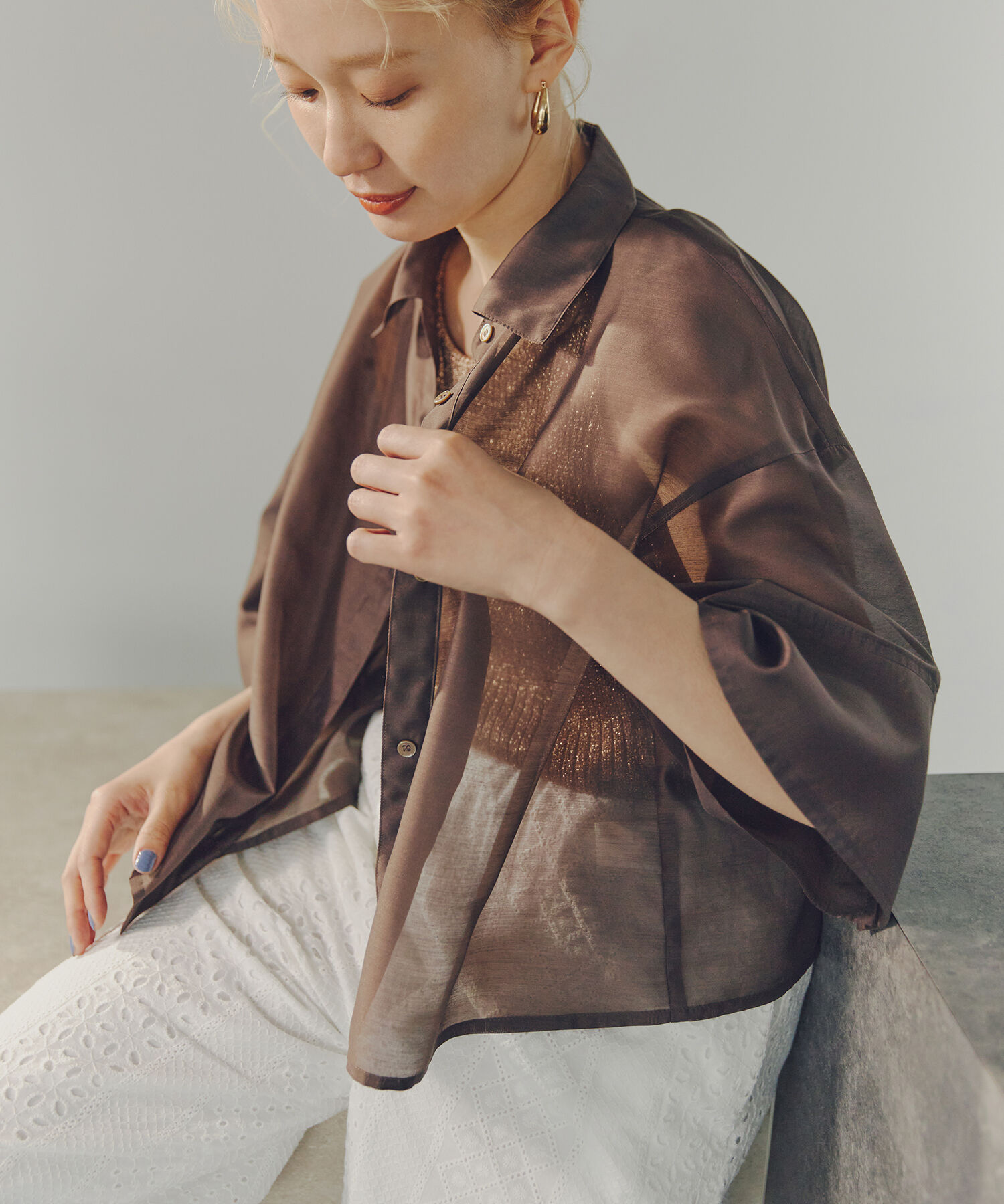  「シアークロップドシャツ」|シャツ・ブラウス|ブラウン