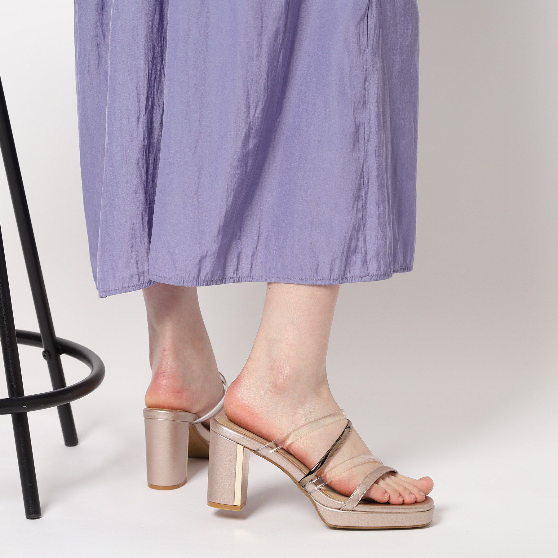 ESPERANZA「クリア&times;メタリックラインコンビヒールサンダル」|サンダル|