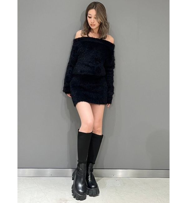 GYDA「オフショルデザインシャギーニットワンピース」|ワンピース|