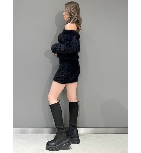 GYDA「オフショルデザインシャギーニットワンピース」|ワンピース|