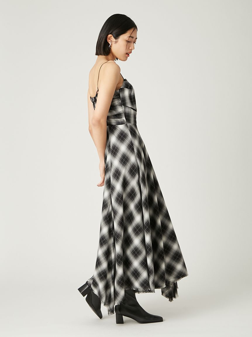FRAY I.D「オンブレチェックアシメヘムキャミドレス」|ドレス|