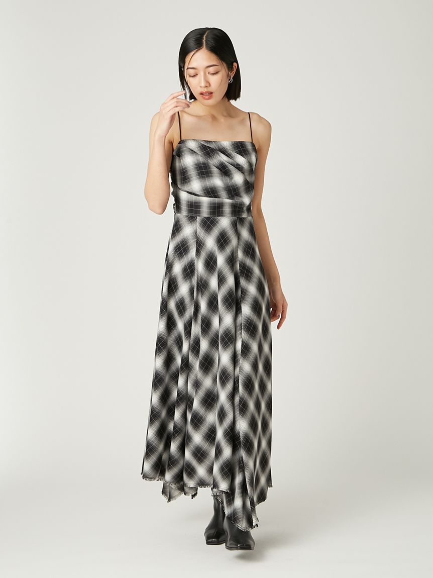 FRAY I.D「オンブレチェックアシメヘムキャミドレス」|ドレス|