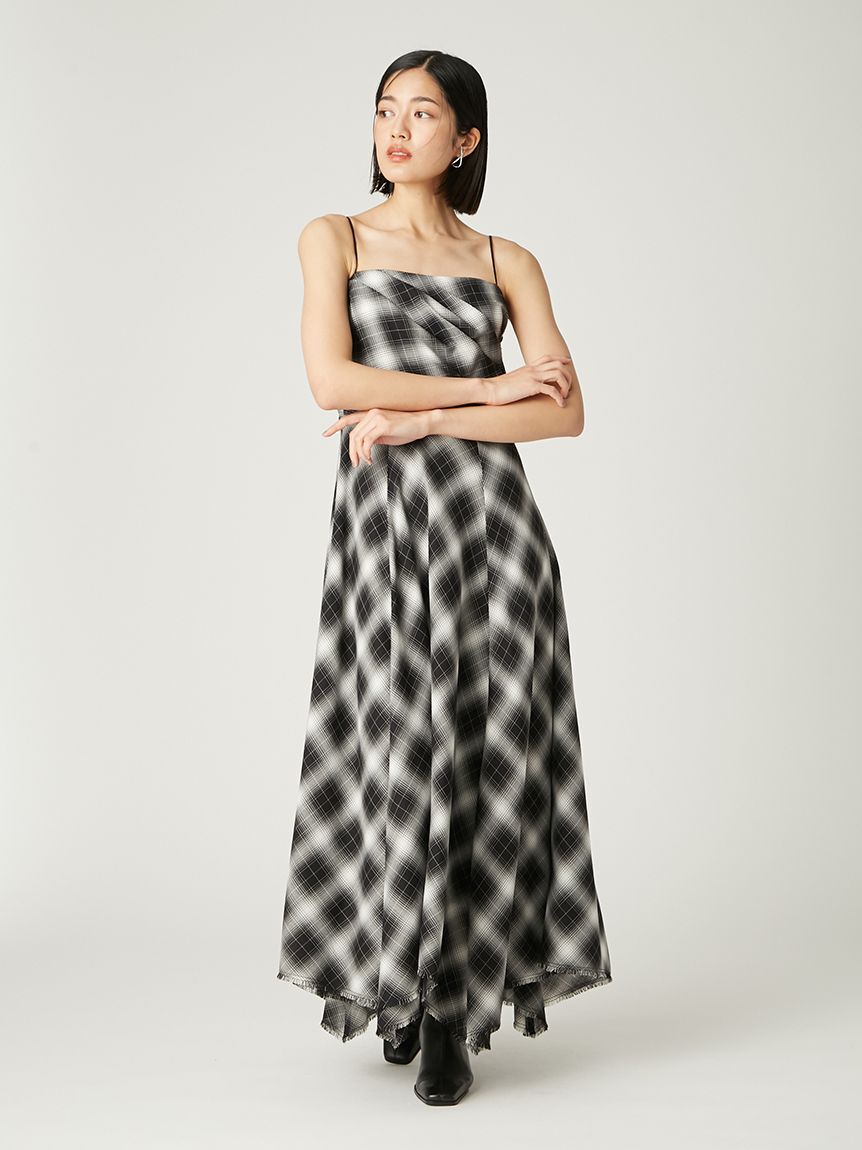 FRAY I.D「オンブレチェックアシメヘムキャミドレス」|ドレス|
