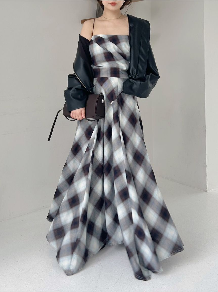 FRAY I.D「オンブレチェックアシメヘムキャミドレス」|ドレス|