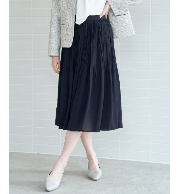 IKKA LOUNGE「シフォンプリーツスカート」|スカート|ネイビーブルー