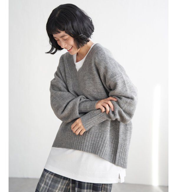 Lbc with Life「ラインVネックニットプルオーバー」|カーディガン|グレー