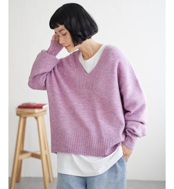 Lbc with Life「ラインVネックニットプルオーバー」|カーディガン|ピンク