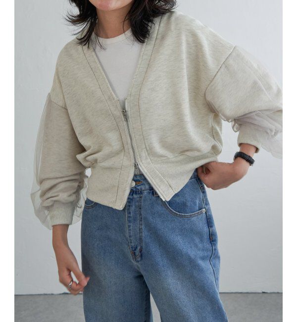 VENCE share style「裏毛ｘチュールダブルZIPカーディガン」|スウェット・ジャージ|