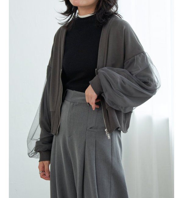 VENCE share style「裏毛ｘチュールダブルZIPカーディガン」|スウェット・ジャージ|