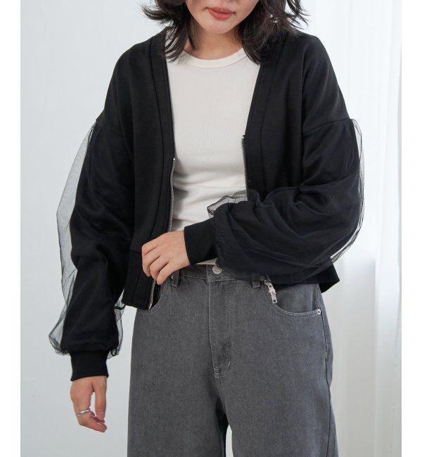 VENCE share style「裏毛ｘチュールダブルZIPカーディガン」|スウェット・ジャージ|