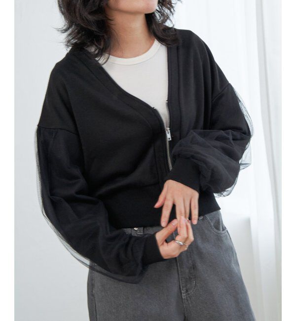 VENCE share style「裏毛ｘチュールダブルZIPカーディガン」|スウェット・ジャージ|