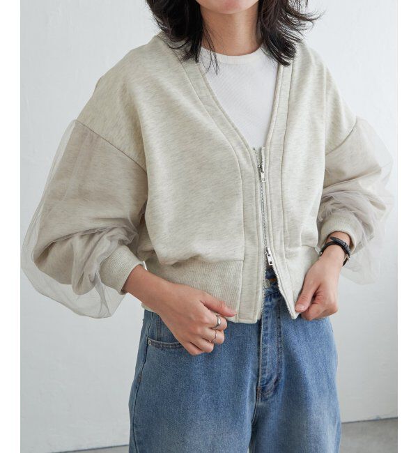 VENCE share style「裏毛ｘチュールダブルZIPカーディガン」|スウェット・ジャージ|