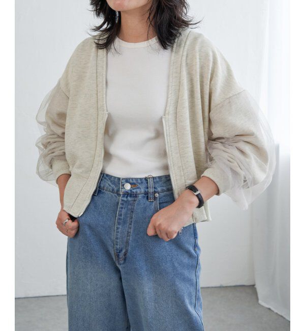 VENCE share style「裏毛ｘチュールダブルZIPカーディガン」|スウェット・ジャージ|