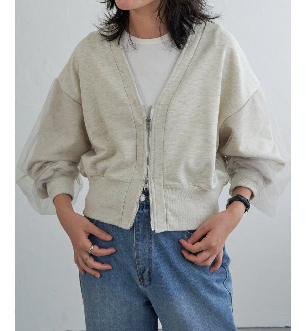VENCE share style「裏毛ｘチュールダブルZIPカーディガン」|スウェット・ジャージ|