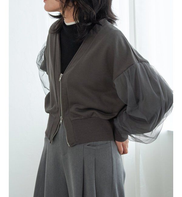 VENCE share style「裏毛ｘチュールダブルZIPカーディガン」|スウェット・ジャージ|チャコール