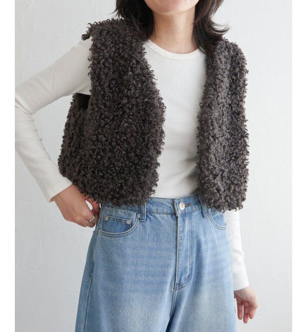 VENCE share style「プードルファーショートベスト」|その他|チャコール
