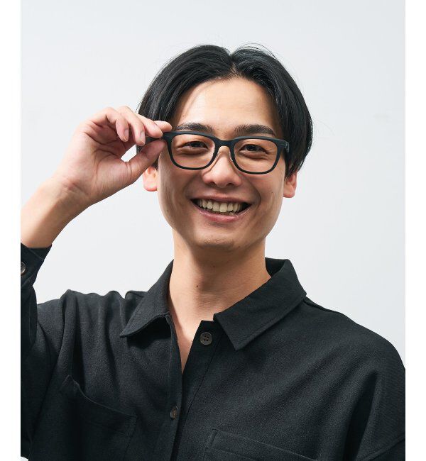  「ウェリントン型 メガネ | レザー調 ラバーテンプル ズレ落ち防止 メンズ ビジネス レンズ交換券付」|メガネ|