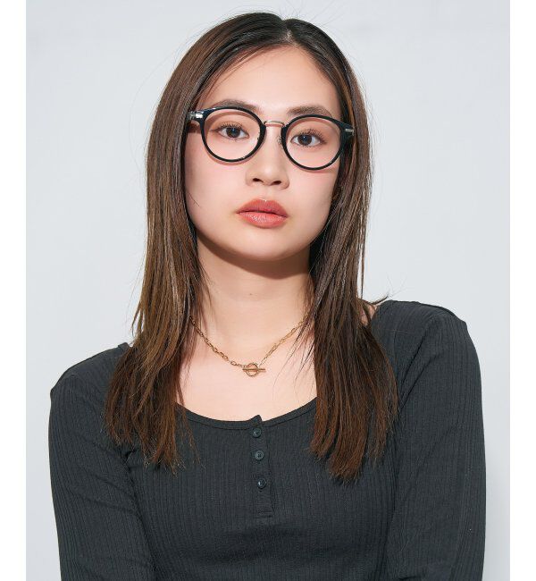  「ボストン型 メガネ | レザー調 ラバーテンプル 眼鏡 伊達メガネ 度付き CLASSIC レンズ交換券付」|メガネ|ブラック