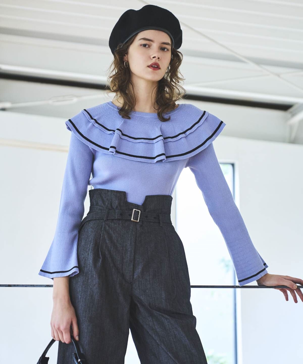 アンドクチュール「配色ケープフリルニット」|ニット・セーター|