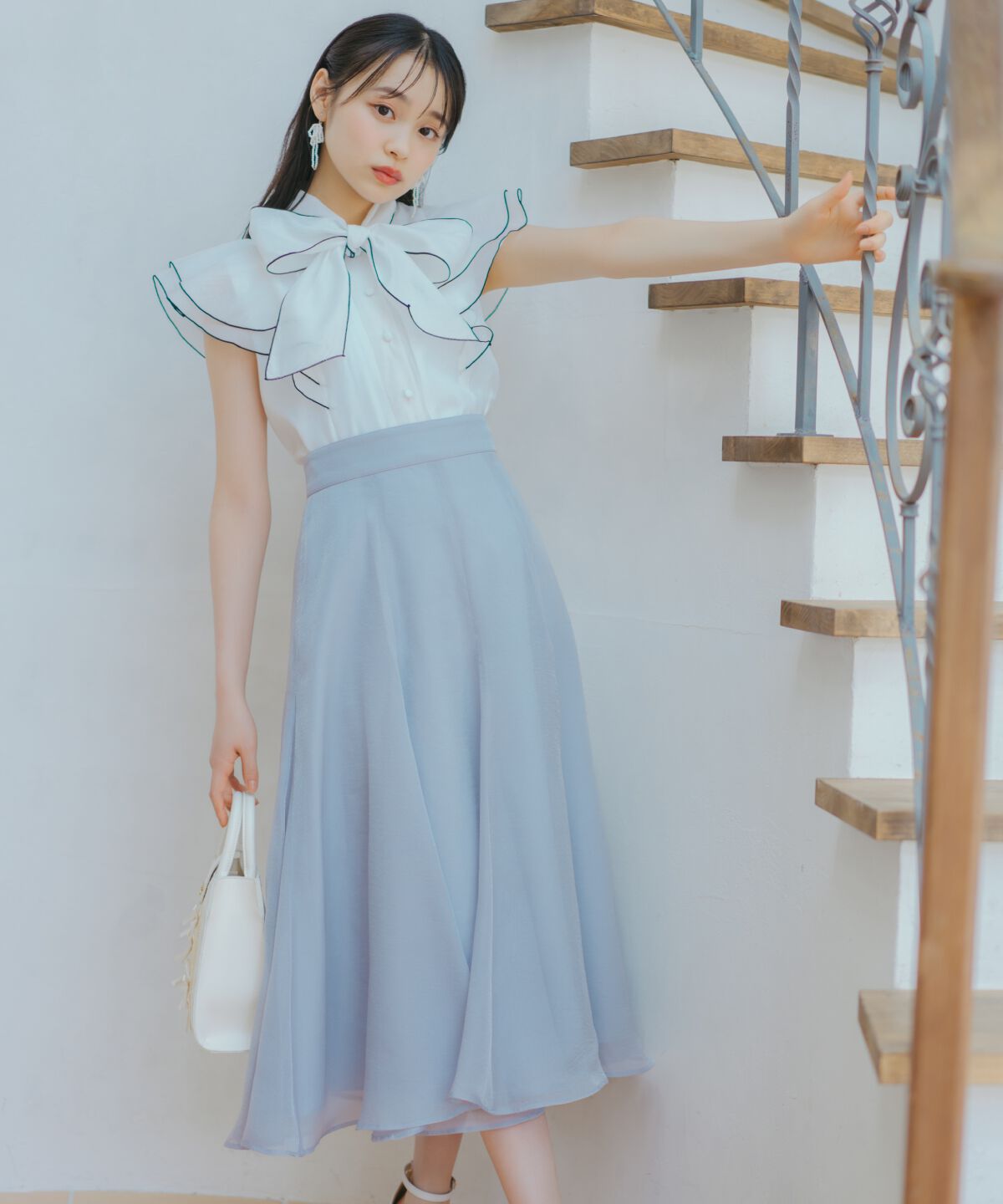 WILLSELECTION「シャイニーフレアスカート」|フレア|サックス