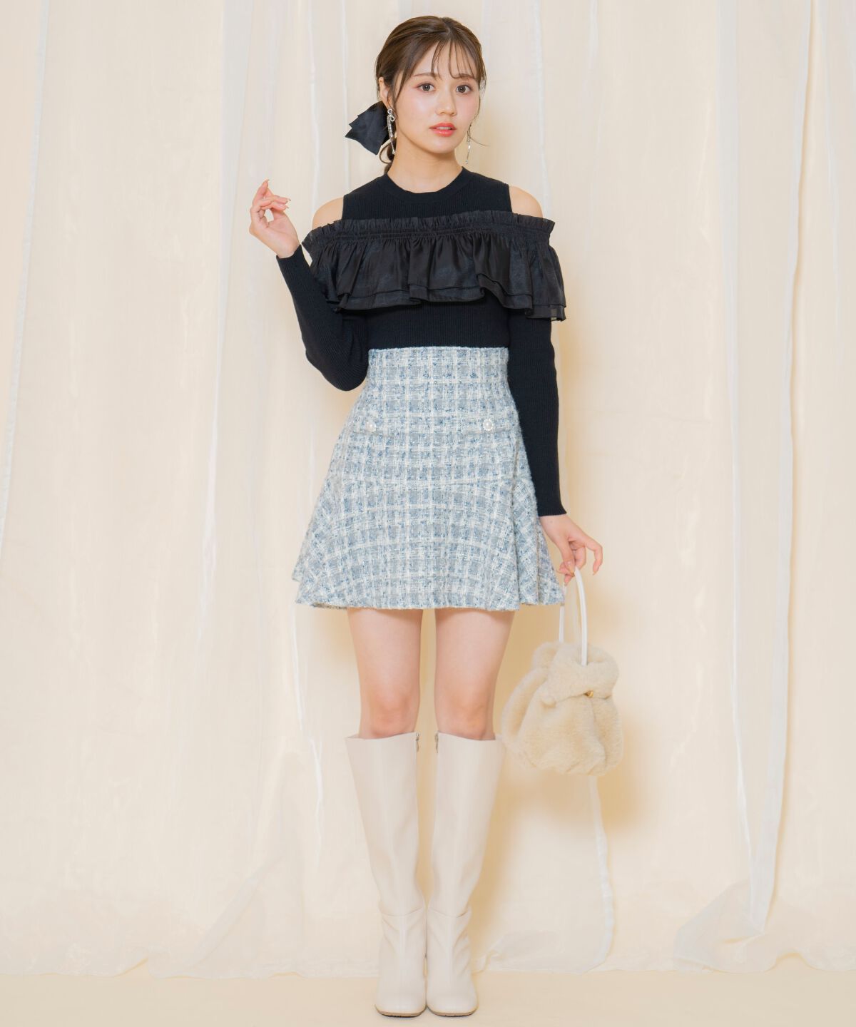 WILLSELECTION「MIXツイードフレアヘムスカート」|フレア|ブルー