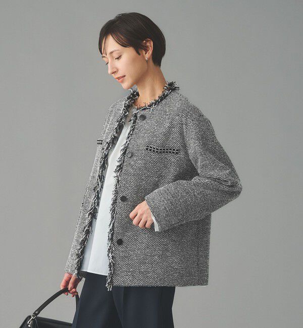 UNITED ARROWS「2トーン ツイードライク ノーカラー ジャケット」|ノーカラージャケット|