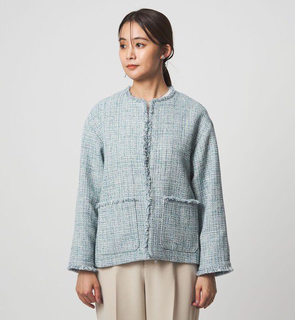 UNITED ARROWS green label relaxing「［size SHORTあり］ミックス ツイードライク ポケット ノーカラー ジャケット」|ノーカラージャケット|