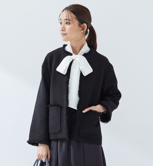 UNITED ARROWS green label relaxing「［size SHORTあり］ミックス ツイードライク ポケット ノーカラー ジャケット」|ノーカラージャケット|