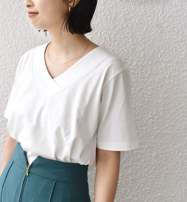 SHIPS for women「【WEB限定】〈ネックが選べる2サイズ展開〉オーガニックコットン バリエーションネック TEE」|Tシャツ・カットソー|ホワイト系