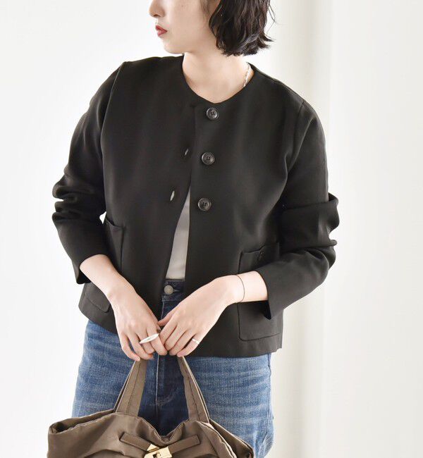 quaranciel「quaranciel:〈手洗い可能〉ノーカラー クラシカル ジャケット カーディガン」|カーディガン|