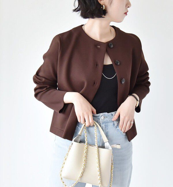 quaranciel「quaranciel:〈手洗い可能〉ノーカラー クラシカル ジャケット カーディガン」|カーディガン|