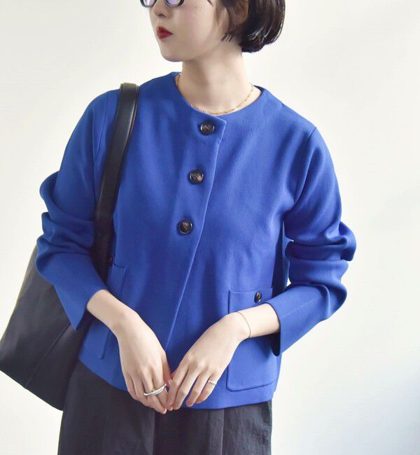 quaranciel「quaranciel:〈手洗い可能〉ノーカラー クラシカル ジャケット カーディガン」|カーディガン|ブルー