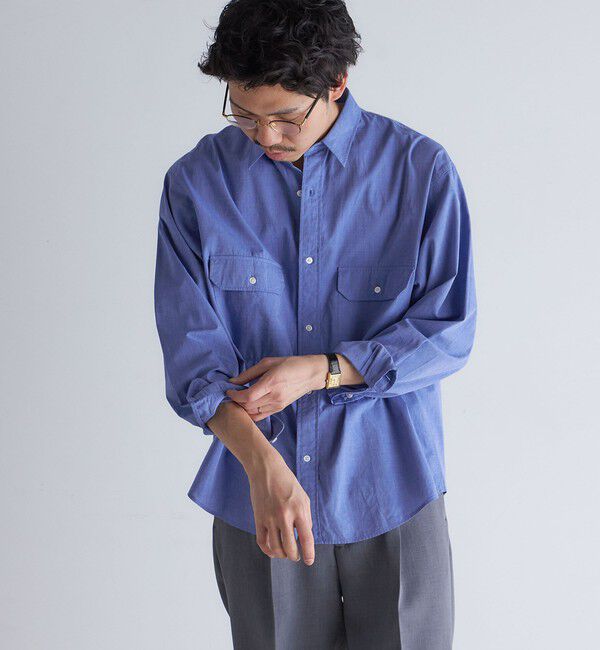 SHIPS「SHIPS: Wポケット ウォッシュド タイプライター 長袖 シャツ 〈チェック／ストライプ／単色〉」|シャツ・ブラウス|ネイビー